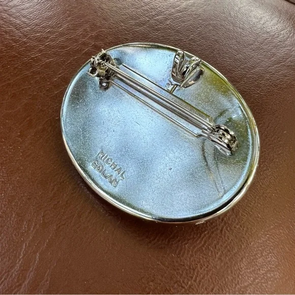 Vintage Michal Logan Earrings & Brooch/Pendant Pearl Lucite Cabochon Silver - Picture 11 of 14